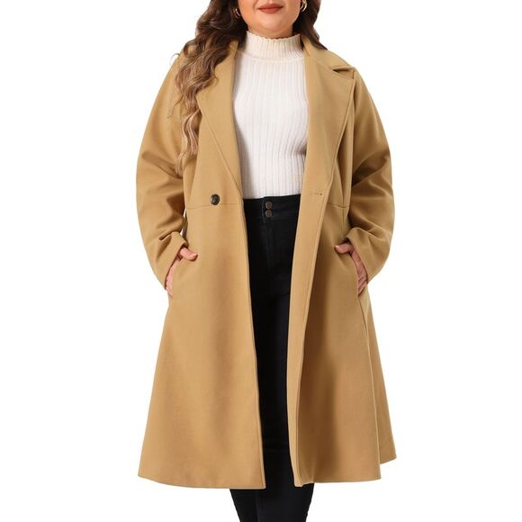 Agnes Orinda Jackets & Blazers - Plus Size A Line with Pockets Winter Trench Long Coats Camel
